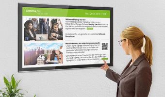 Ein digitales schwarzes Brett zeigt Mitarbeitern und Besuchern alle wichtigen Neuigkeiten im Unternehmen an.