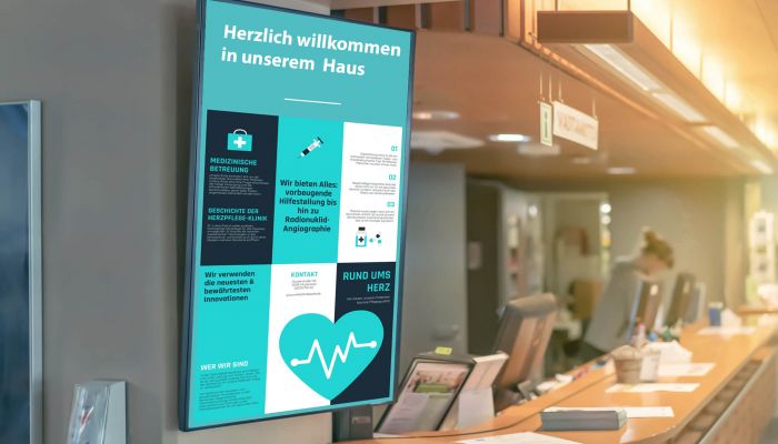 Lobbymonitor mit Willkommensgruß