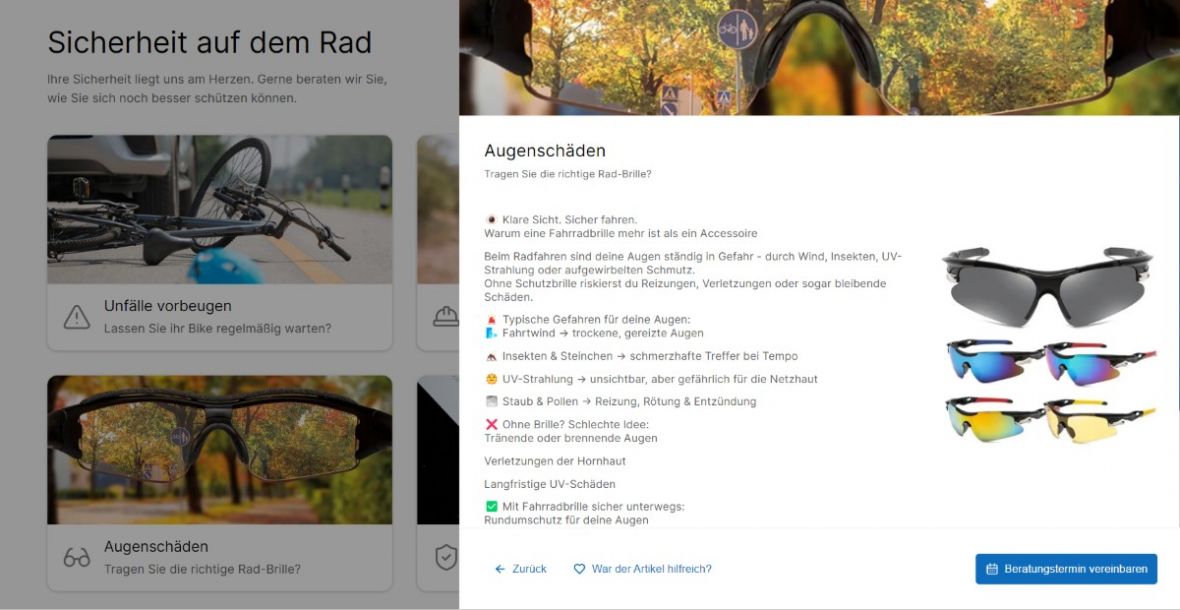 Sicherheitshinweise mit Produkt-Empfehlung