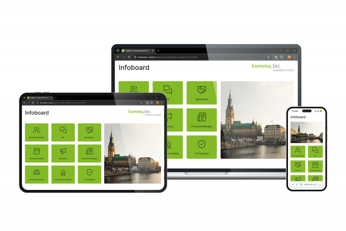 Das Digitale Schwarze Brett ist auch als Webtemplate verfügbar