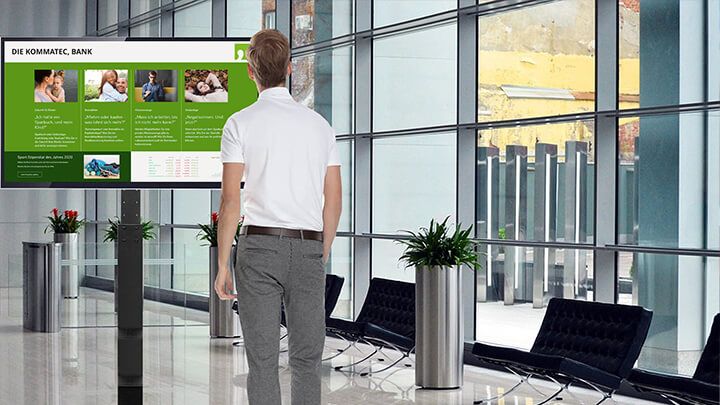 Empfangen Sie Ihre Kunden mit einem digitalen Infoboard in Ihrem Finanzunternehmen