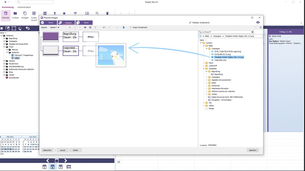 Digital Signage Software der komma,tec redaction mit Vorschaubild Digital Signage Software der komma,tec redaction mit Vorschaubild