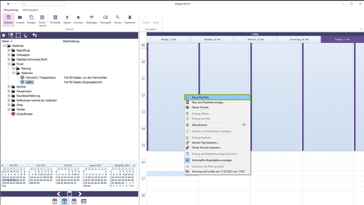 Kalendervorschau in einer Digital Signage Software Kalendervorschau in einer Digital Signage Software