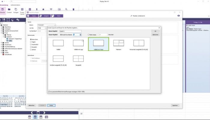 Digital Signage Software mit Auswahl an verschiedenen Layouts