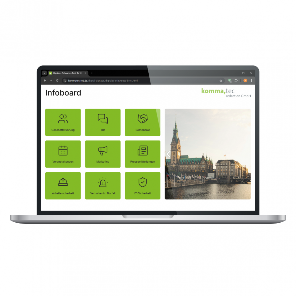 Digitales Schwarzes Brett online auf dem Laptop