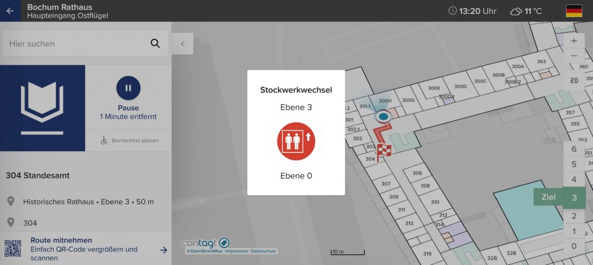 Nutzung des Fahrstuhls - Wegeleitung Rathaus Bochum