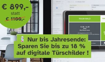 Nur bis Jahresende - Sparen Sie bis zu 18 Prozent auf digitale Türschilder