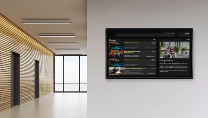 Das digitales Infoboard des Digital Signage Anbieters Komma,tec redaction