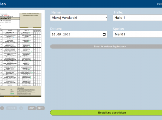 Digitales Menüboard für Mitarbeiter bei EFEN zur Auswahl und Bestellung von Essen für den Tag.