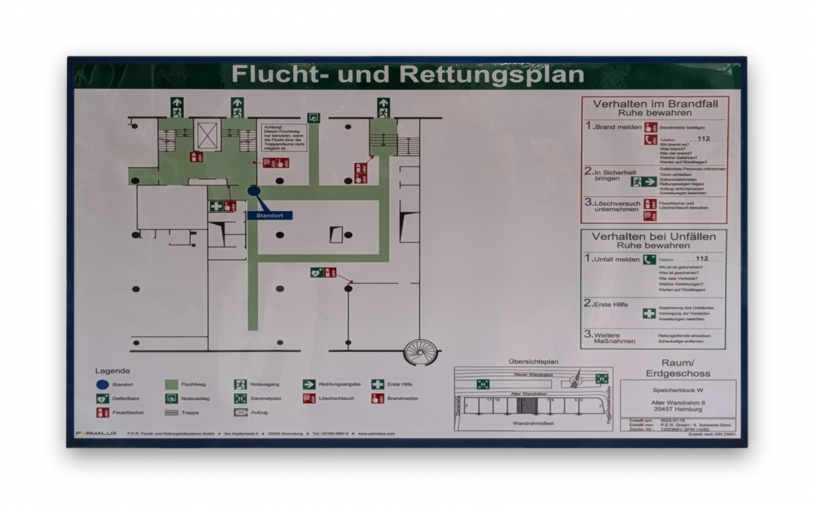 Flucht- und Rettungsplan auf einem Display