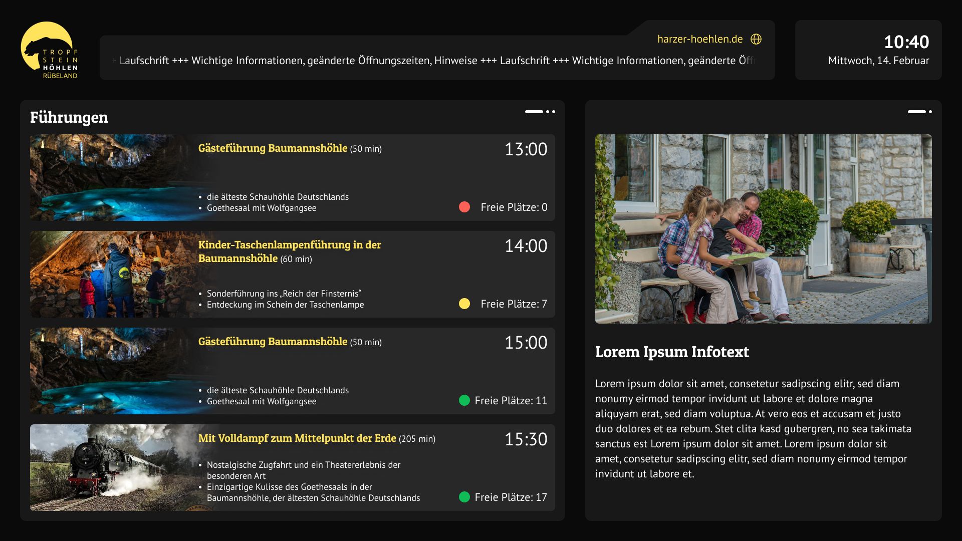 Infotemplate in den Tropfstesinhölen Rübeland