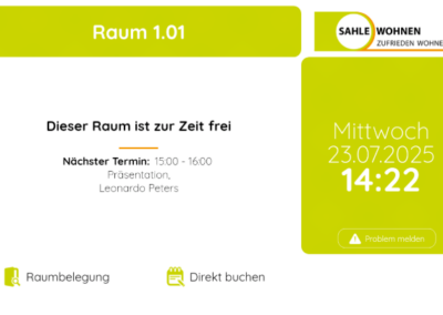 Digitales Türschild - Raum frei (grüne Hintergrundbeleuchtung am Türschild)
