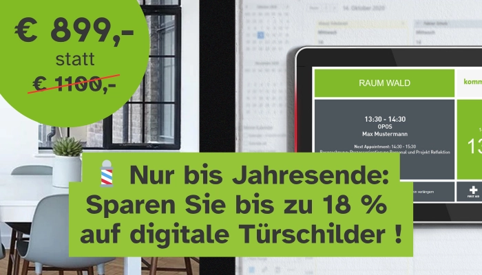Nur bis Jahresende: Bis zu 18% Rabatt auf digitale Türschilder!