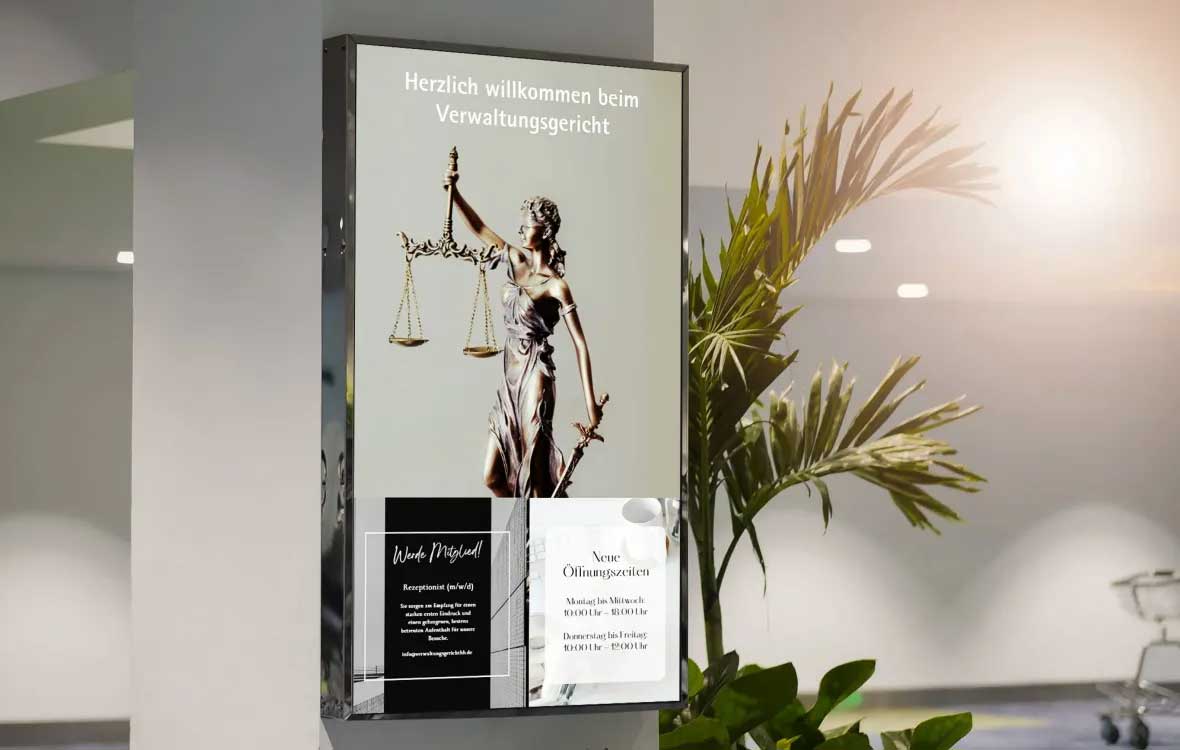 Mit einem Empfangsmonitor begrüßen sie Besucher mit hilfreichen Informationen