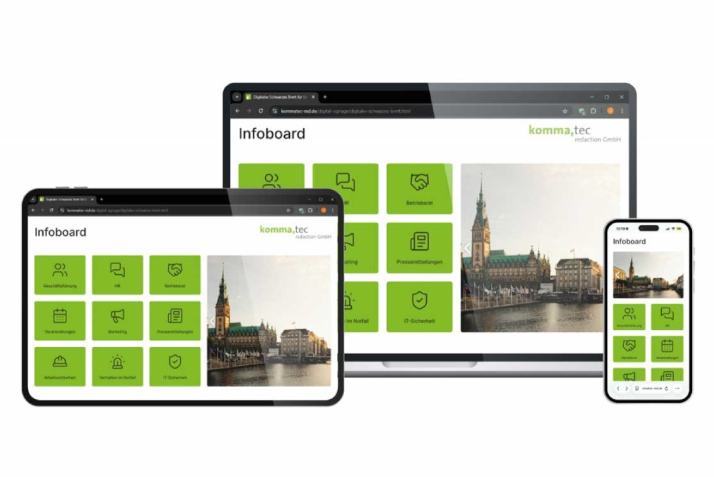 Das Digitale Schwarze Brett ist auch als Webtemplate verfügbar