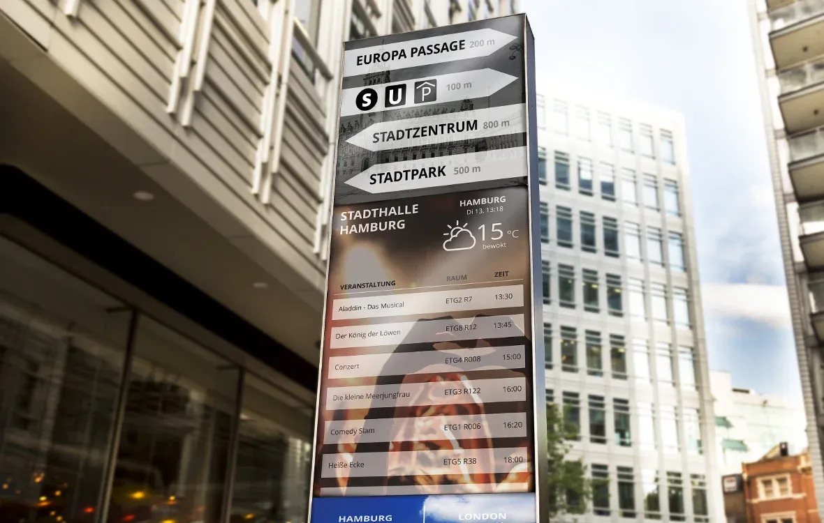 Digitale Wegeleitsysteme in einem Einkaufszentrum