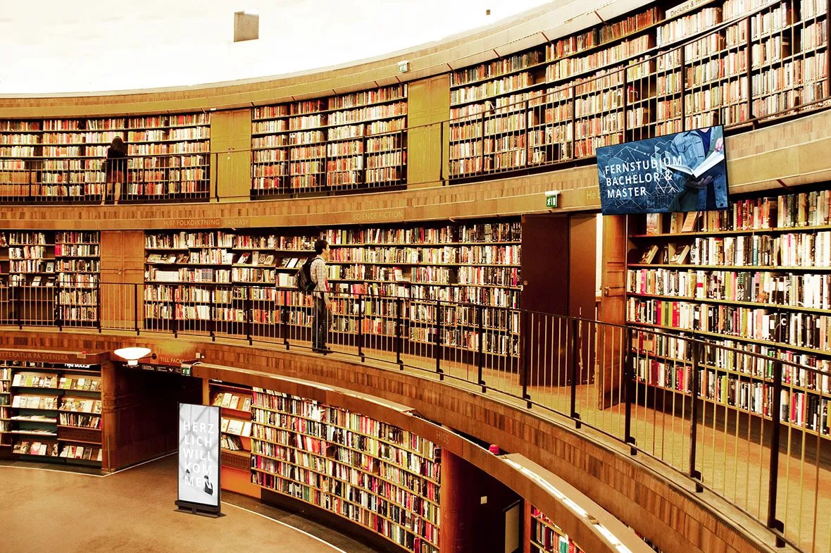 Begrüßungsdisplay für die Bibliothek einer Universität oder Hochschule